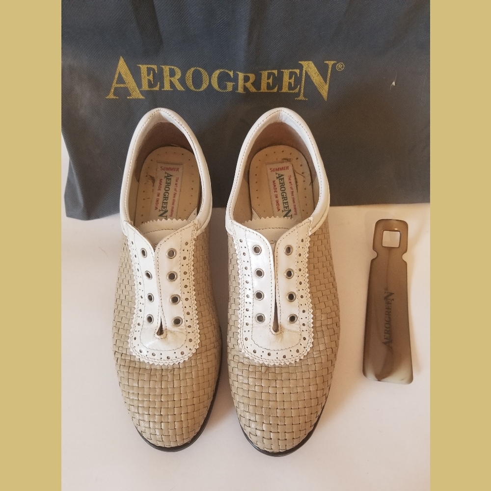 Aerogreen Alba Khaki White Golf Shoes Sz 8 1/2